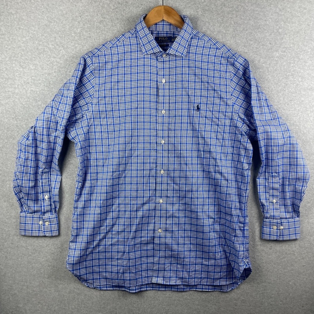 Polo Ralph Lauren Dress Shirt Men XL 17.5 34 35 Plaid Easy Care Button Up Preppy